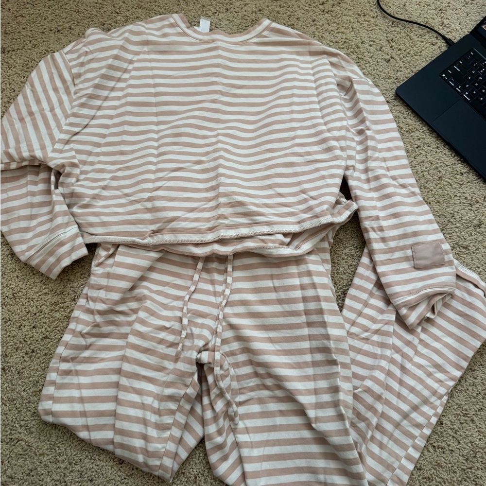 Striped Pajamas in Cream and White